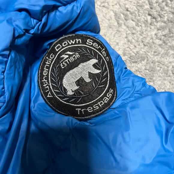 Trespass Down Jacket Mens XXL Quilted Coat Blue Hooded Stormer **flaw - Picture 4 of 11